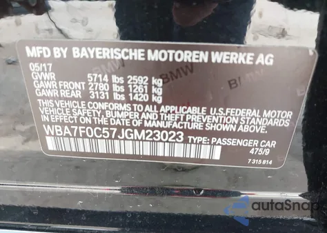 2018 BMW 750I из США, поврежденный, VIN WBA7F0C57JGM23023